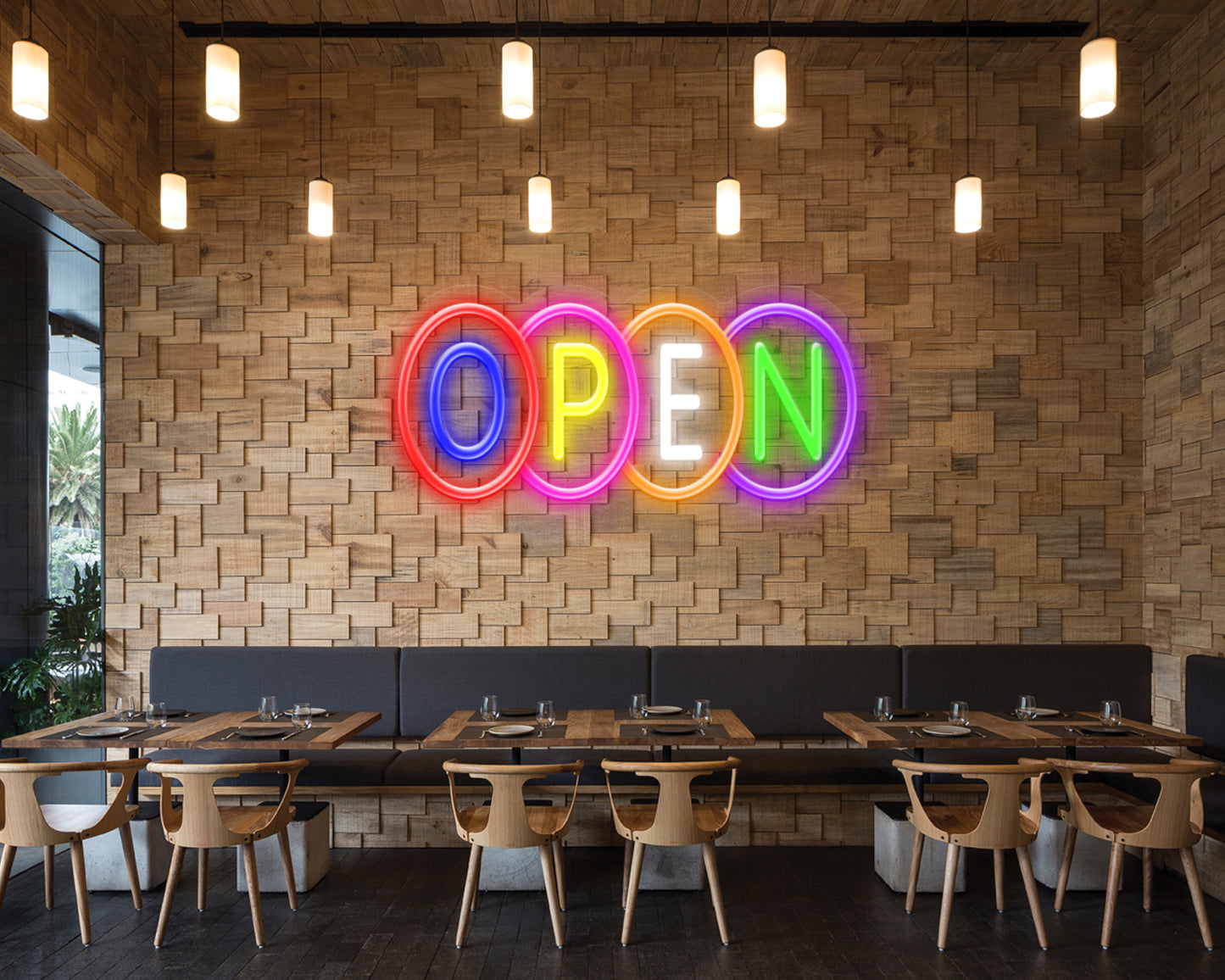 Open Multicolour Neon Sign