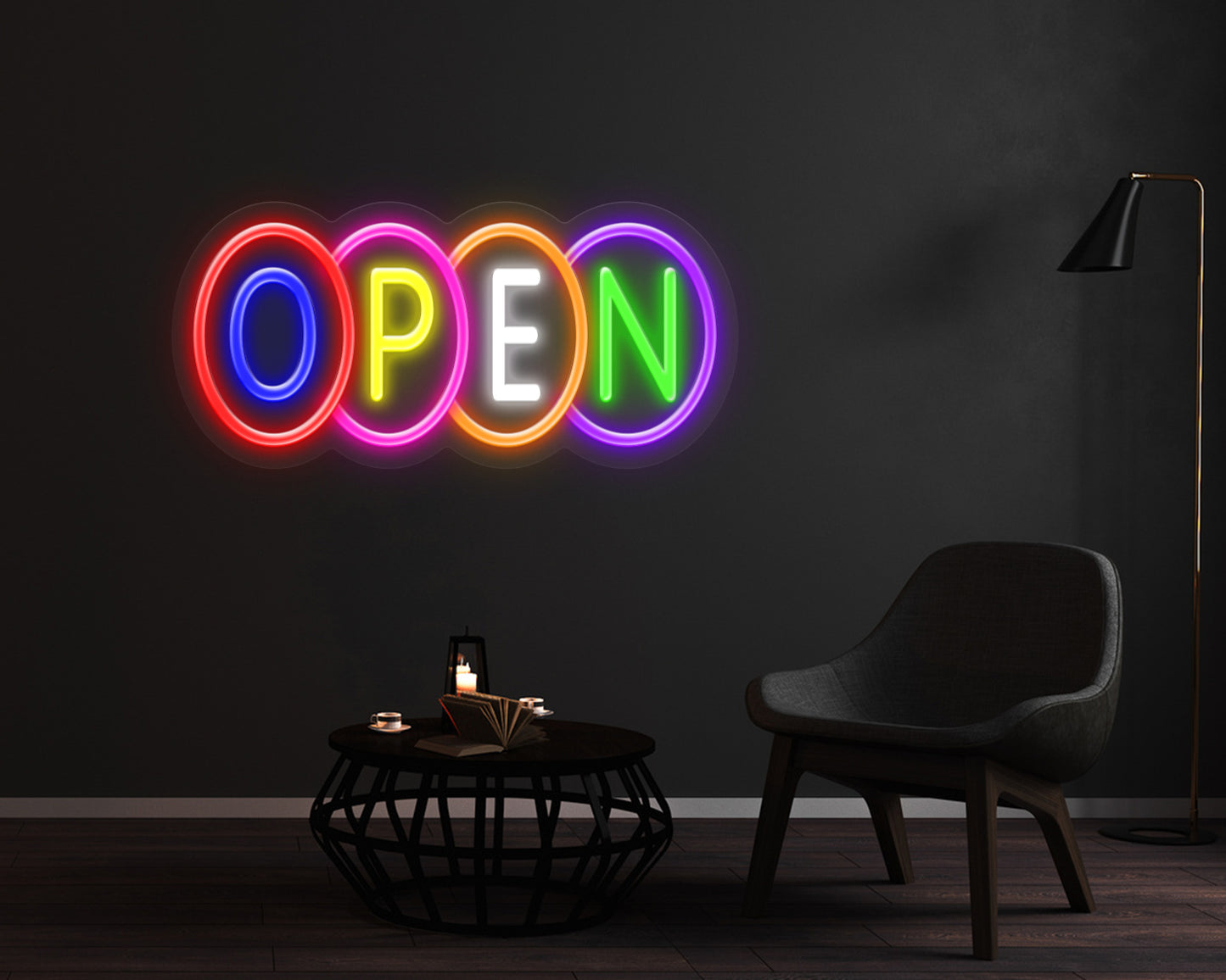 Open Multicolour Neon Sign