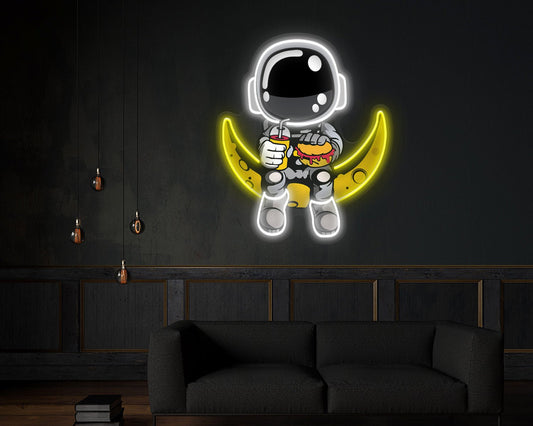 Astronut Sitting on Moon Pop Art Neon Sign