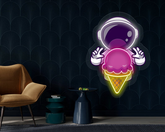 Astronaut with Ice Cream Pop Art Neon Sign