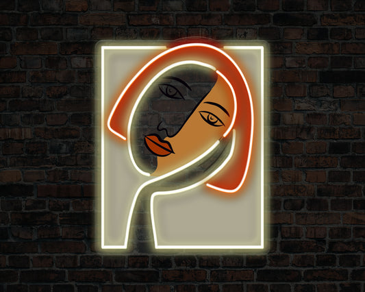 Thinking Girl Face Neon Sign