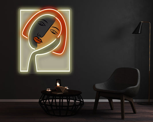 Thinking Girl Face Neon Sign