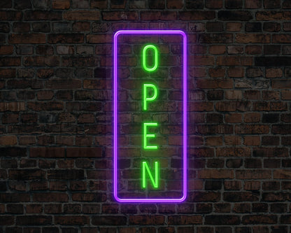 Open Vertical Neon Sign