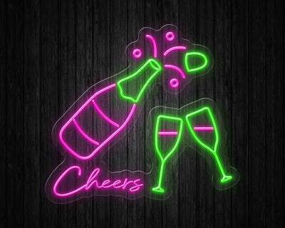 Champagne Bottle Glasses Cheers beer Neon Sign