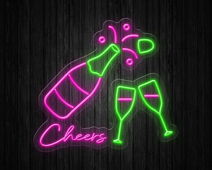 Champagne Bottle Glasses Cheers beer Neon Sign