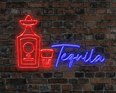 Tequila Bottle & Shot Glass Neon Sign