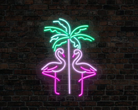 Flamingos & Palm Tree Neon Sign
