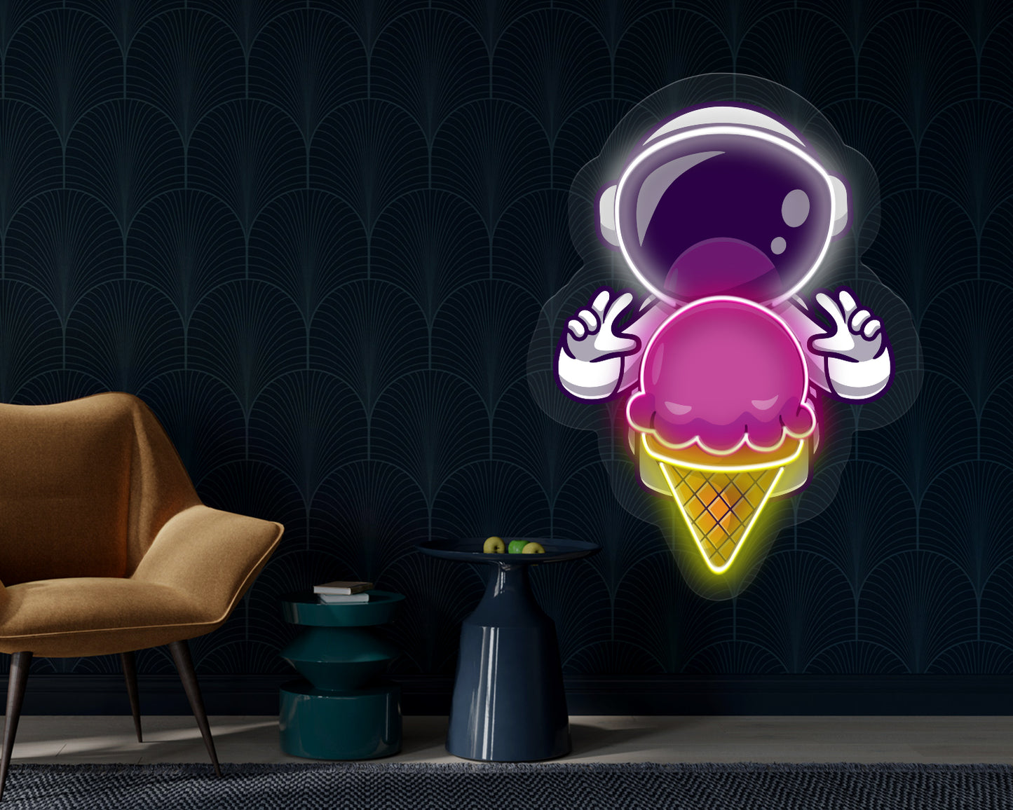 Astronaut with Ice Cream Pop Art Neon Sign