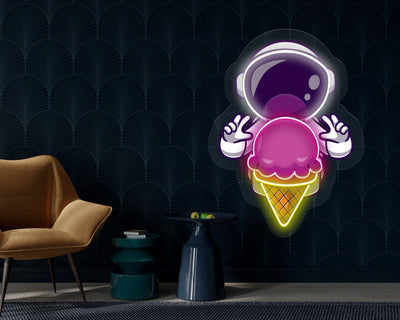 Astronaut with Ice Cream Pop Art Neon Sign