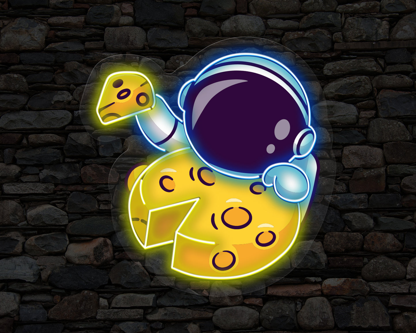 Astronaut Eating Cheese Moon Pop Art Neon Sign