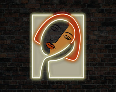 Thinking Girl Face Neon Sign