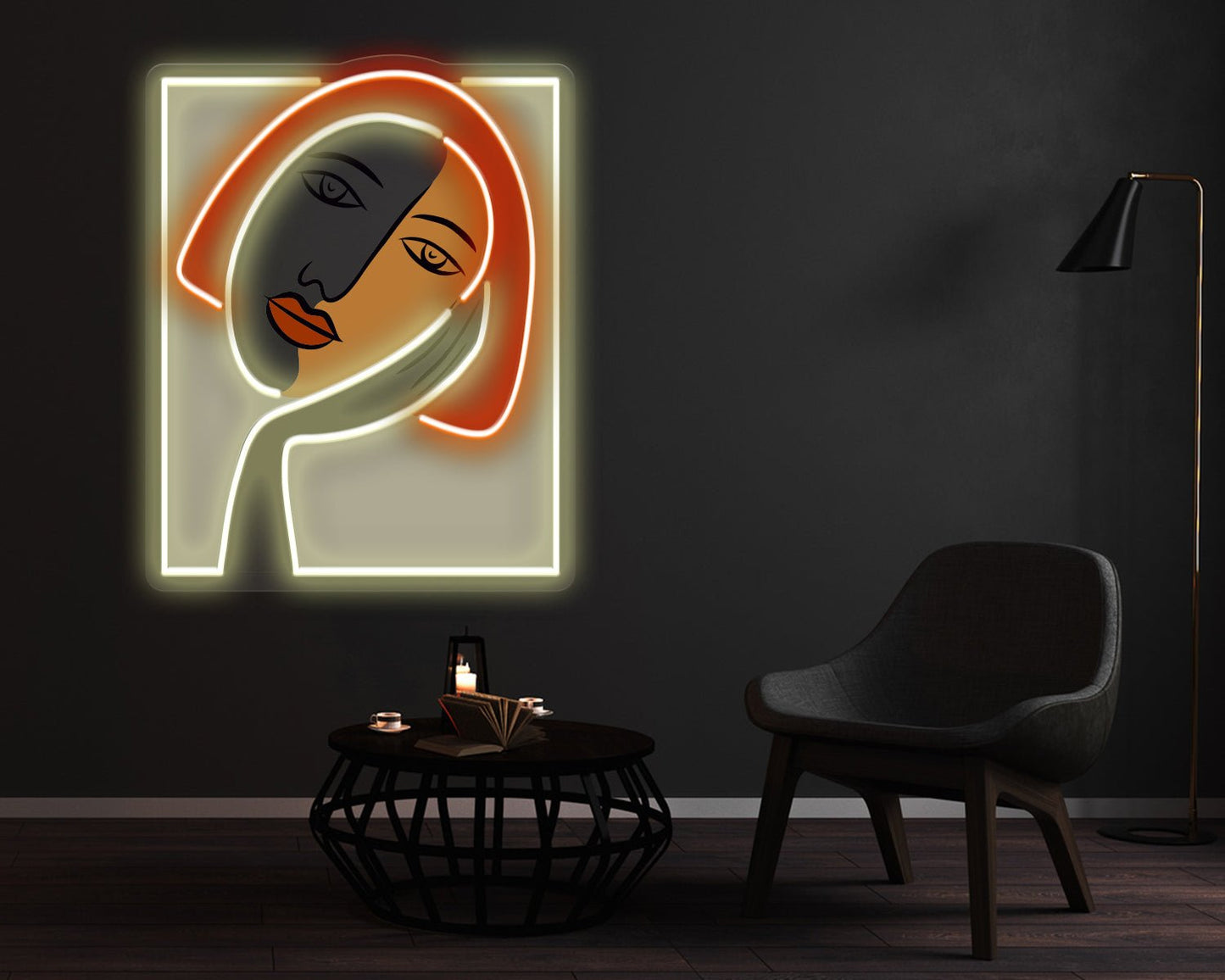 Thinking Girl Face Neon Sign