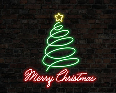 Spiral Christmas Tree Multicolor Neon Sign
