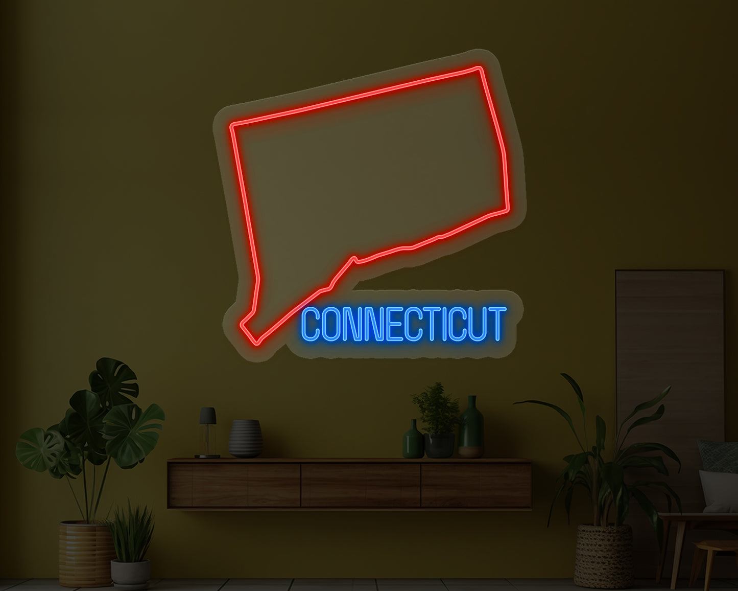 Connecticut Map Neon Sign