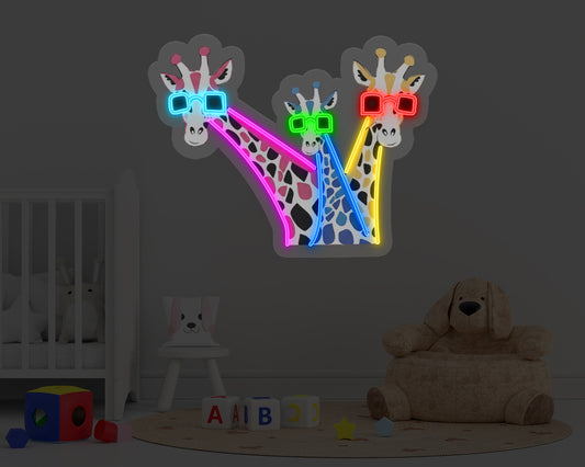 Funny Giraffes With Sunglasses Neon Sign