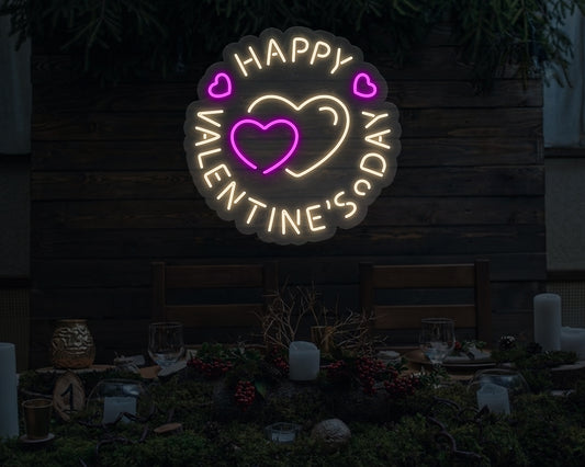 Happy Valentines Day Hearts Neon Sign