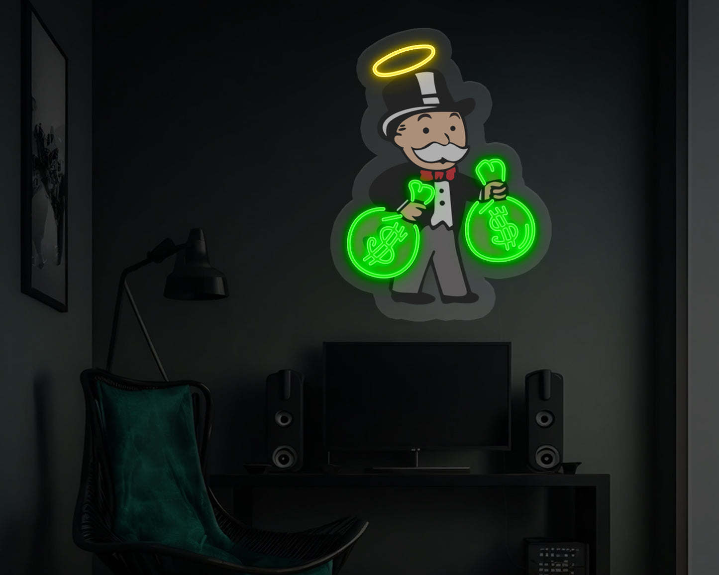 Monopoly Man With Money Neon Sign