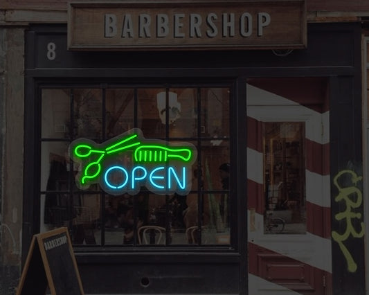 Open Barber Shop Neon Sign