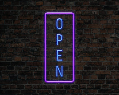Open Vertical Neon Sign