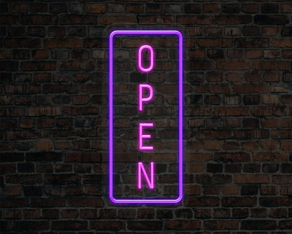 Open Vertical Neon Sign