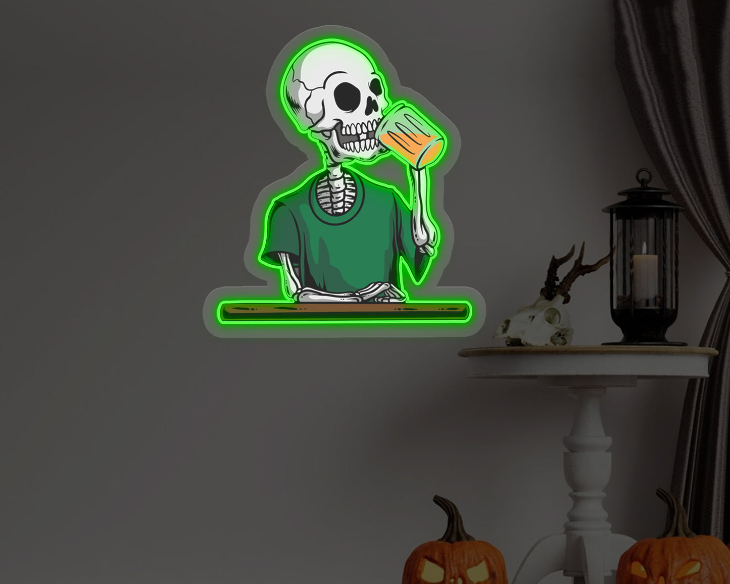 Skull Drinking Beer Neon Sign