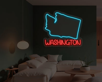 Washing Ton Map Neon Sign
