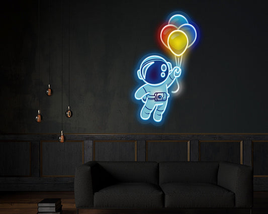 Astronaut with Balloons Neon Sign